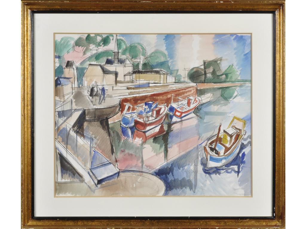 Jacques DESPIERRE (1912-1995) : Honfleur 1993. Aquarelle signée en bas à droite. Dim : 50 x 59 cm