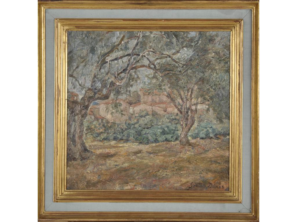 Gaëtan DUMAS (1879-1950) : Paysage provençal. Huile sur toile signée en bas à droite. Dim : 54 x 55 cm.