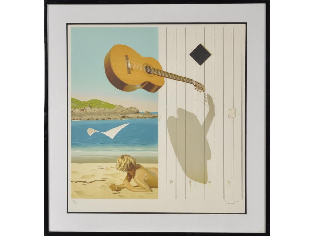 Jean-Pierre HENAUT (1942) : La plage. Lithographie signée en bas à droite au crayon et numérotée 250/275. (Déchirure). Dim : 54 x 52 cm.