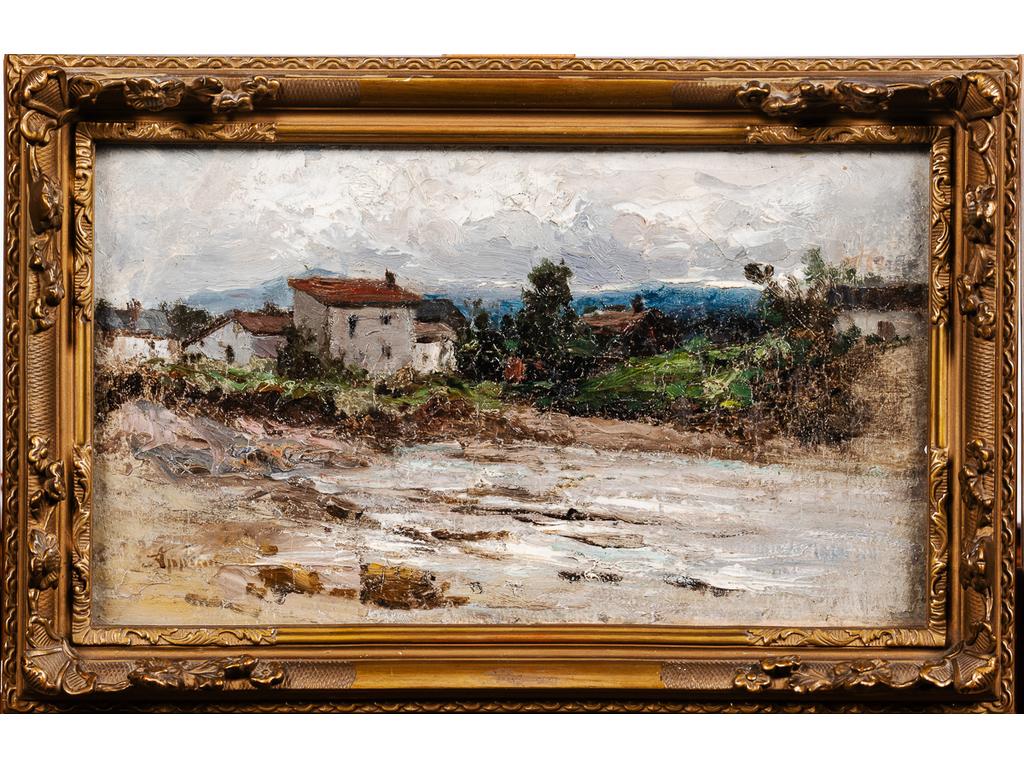 Adolphe APPIAN (1818-1898) : Paysage des Dombes. Huile signée en bas à gauche. Dim : 19 x 33 cm. (Craquelure).