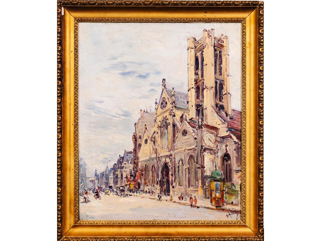 Gustave MADELAIN (1867-1944) : Eglise Saint Nicolas des champs, Paris. Huile sur toile. Dim : 46 x 55 cm.