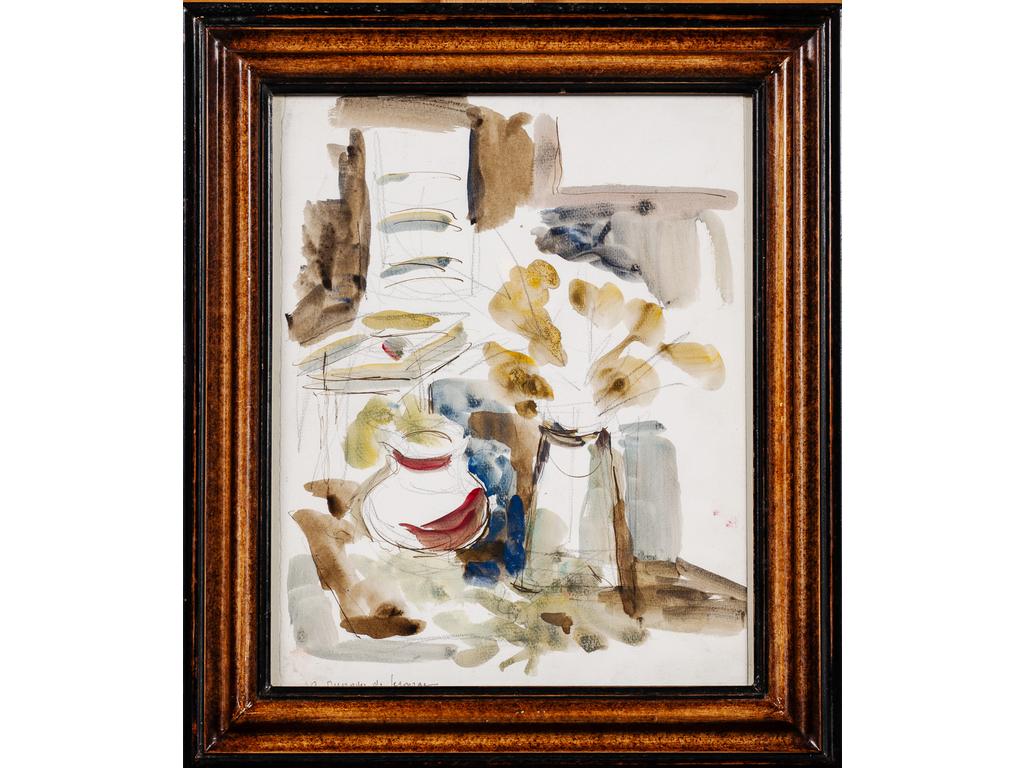 André DUNOYER DE SEGONZAC (1884-1974) : Nature morte. Etude aquarellée signée en bas à gauche. Dim : 32 x 25 cm.