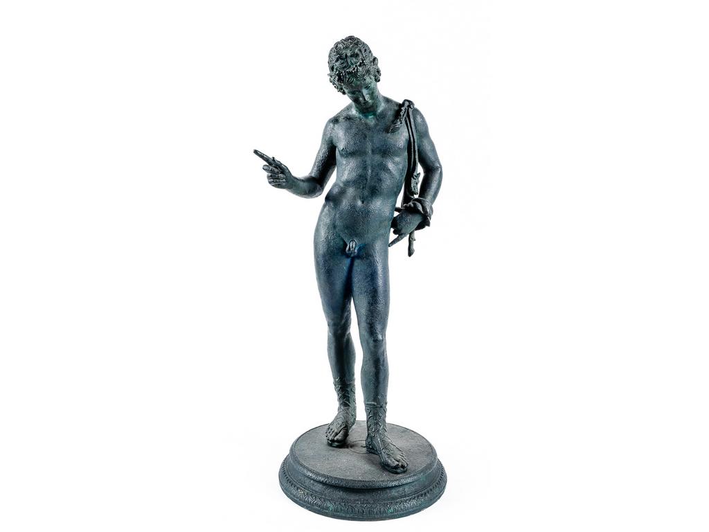 Statue en bronze, patine antique Dionysos dit Narcisse de Pompéi. Hauteur : 64 cm