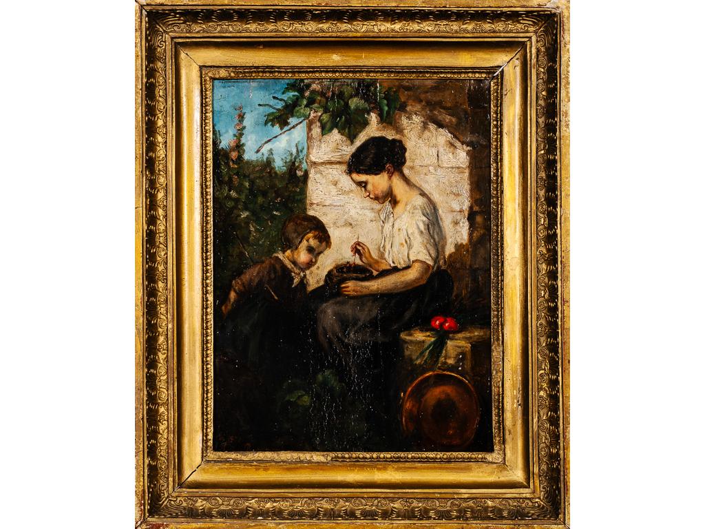 E. DE BEAUMONT : Portraits denfants donnant la becquée. Huile sur toile signée en bas à gauche datée 1870. Dim : 33x25.5 cm