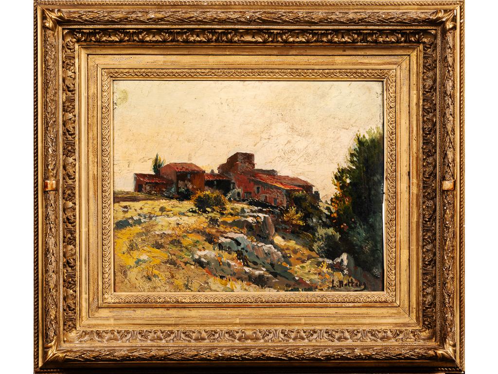 Louis NATTERO (1870-1915) : Soleil couchant à Bouc Bel Air. Huile sur panneau signée en bas à droite. Dim : 32 x 27.5 cm