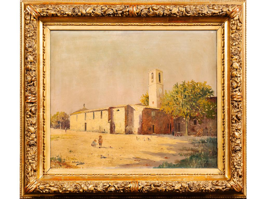 Louis NATTERO (1870-1915) : Le clocher. Huile sur toile signée en bas à gauche. Dim : 46x5605 cm