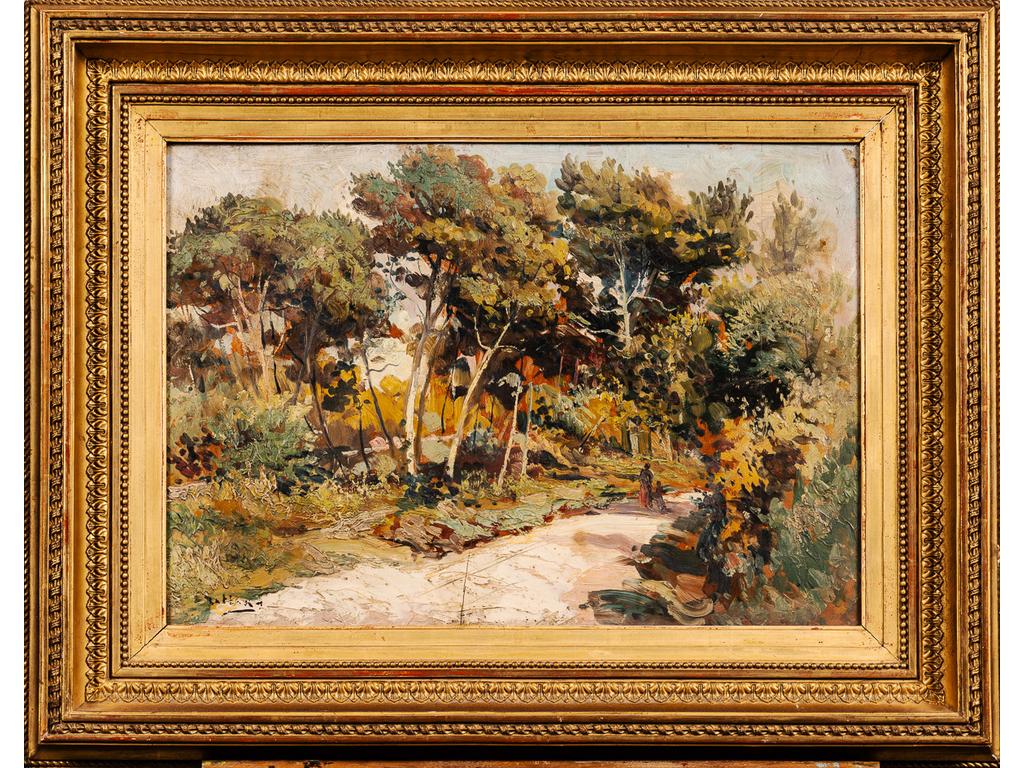Louis NATTERO (1870-1915) : Route de Bouc Bel Air. Huile sur panneau signée en bas à gauche (fente et panneau consolidé). Dim : 36x52.5 cm