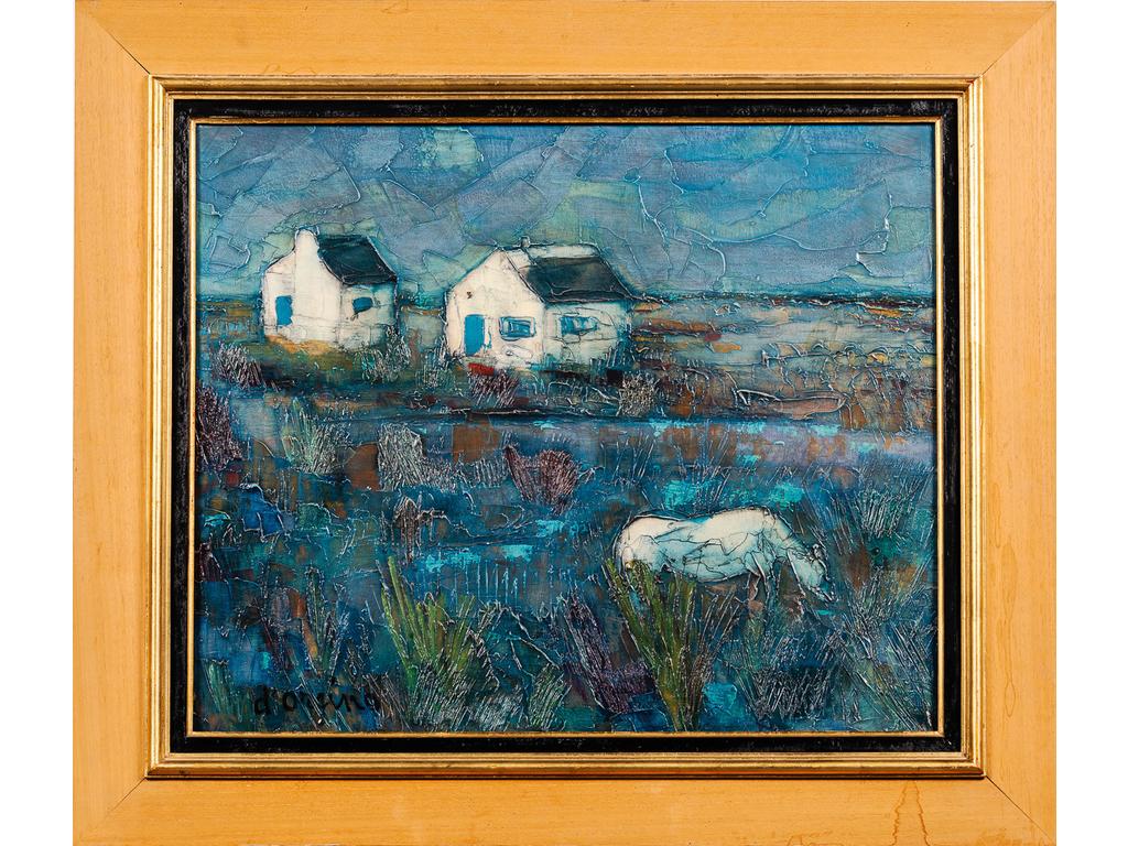 Toussaint DORCINO : Paysage de Camargue. Peinture sur toile signée en bas à gauche. Dim : 54 x 66 cm.