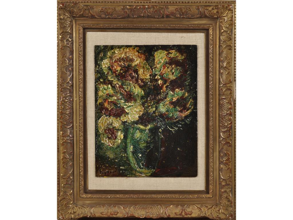 René SEYSSAUD (1867-1952) : Vase de fleurs. Huile sur carton signée en bas à gauche. Dim : 27 x 21 cm.Certificat de M.Alauzen en date du 21 mai 1980.