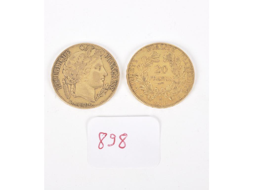 2 Pièces de 20 F or Cérès. Poids : 12,8g