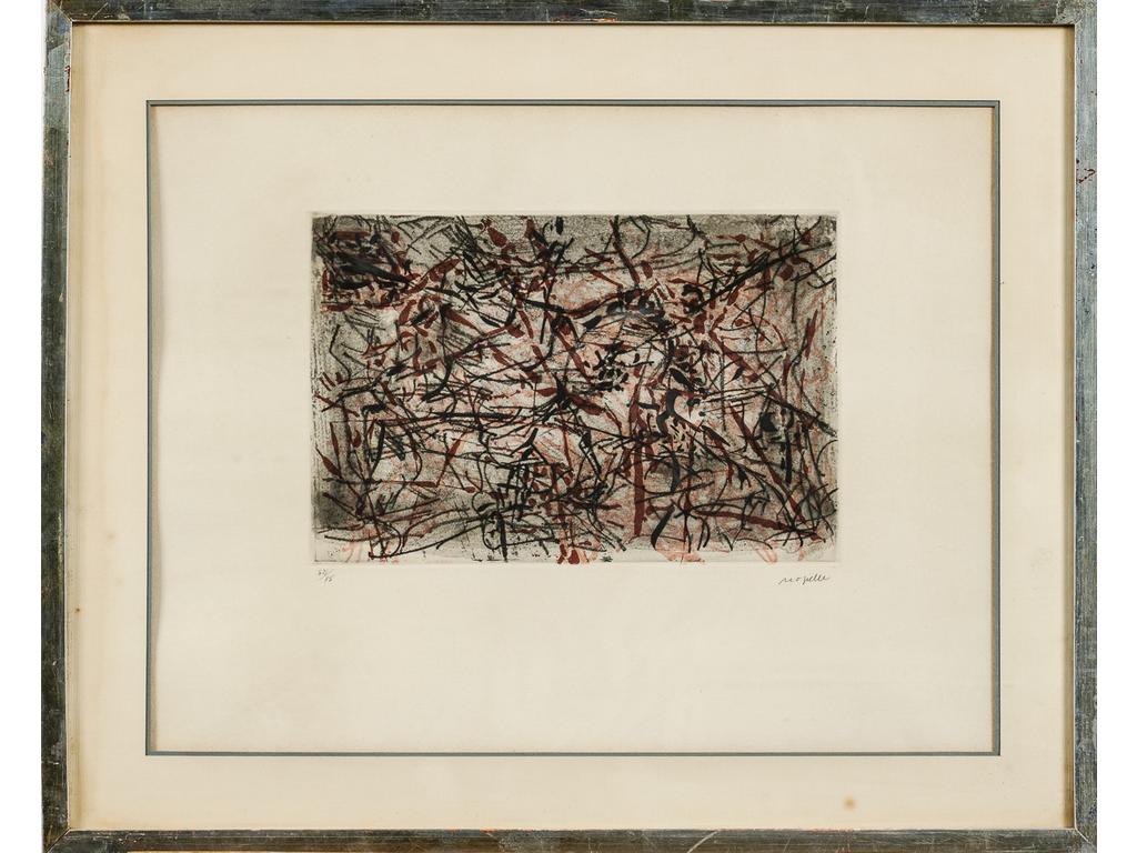 Jean Paul RIOPELLE (1923-2002) : Sanguine (1967). Eau-forte, signée en bas à droite au crayon et numéroté 52/75. Dim à vue : 36 x 46.5 cm.