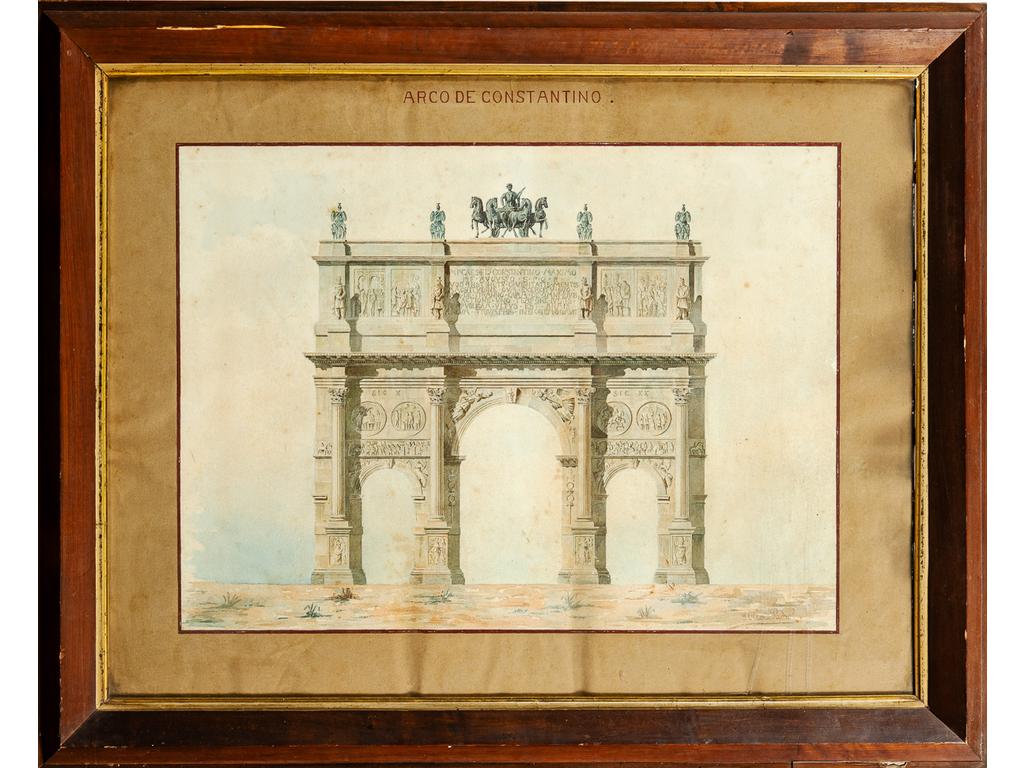 Ecole du XIXème siècle : L'arc de Constantin. Aquarelle signée en bas à droite 