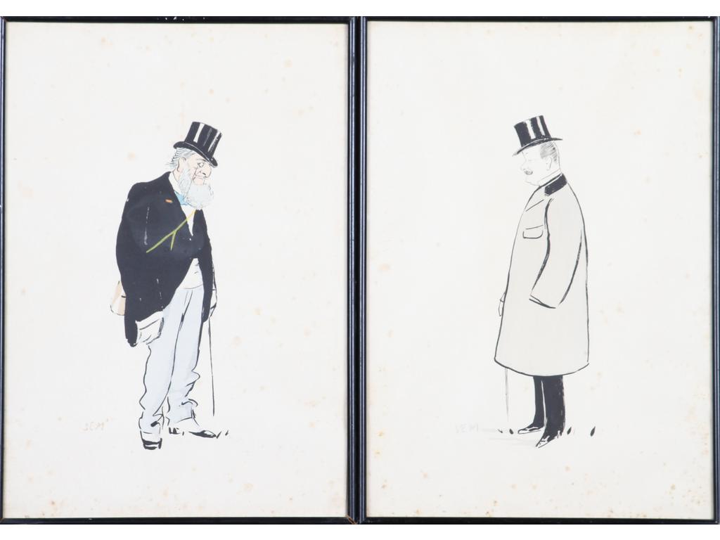 Marie Joseph George GOURSAT (1836-1934) dit SEM : Cinq lithographies en couleur signées dans la planche. (Tâches). Dim : 48.5 x 34 cm.