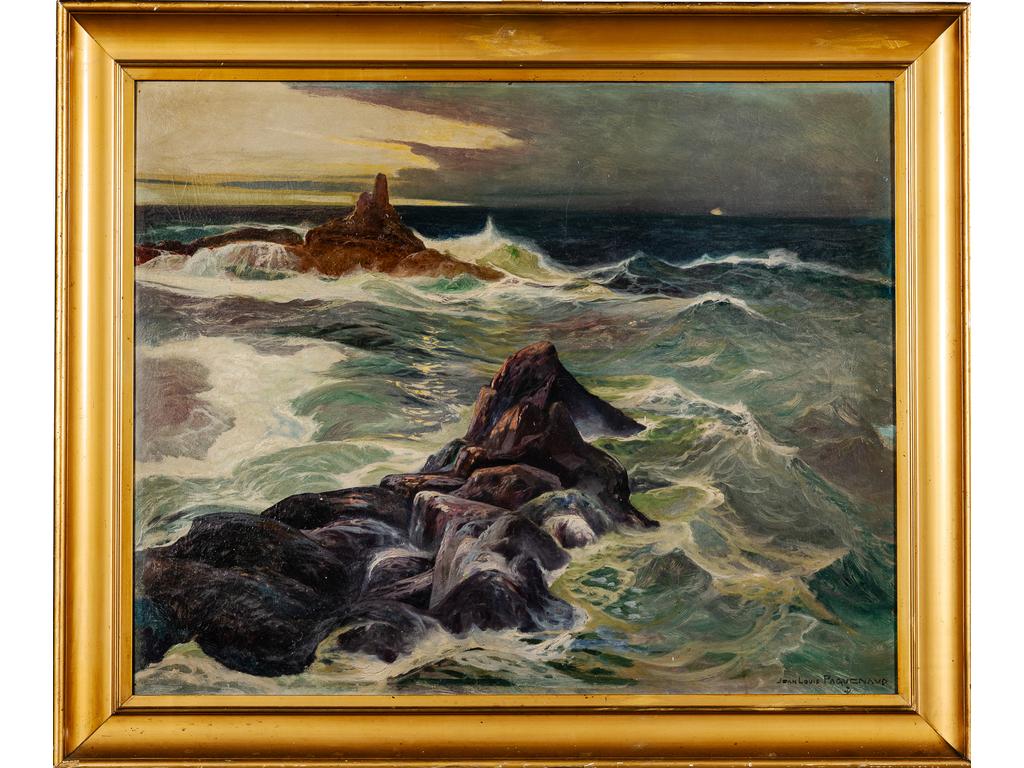 Jean-Louis PAGUENAUD (1876-1952), (Peintre de la Marine) : Mer déchainée. Huile sur toile signée en bas à droite. Dim : 81 x 100 cm.