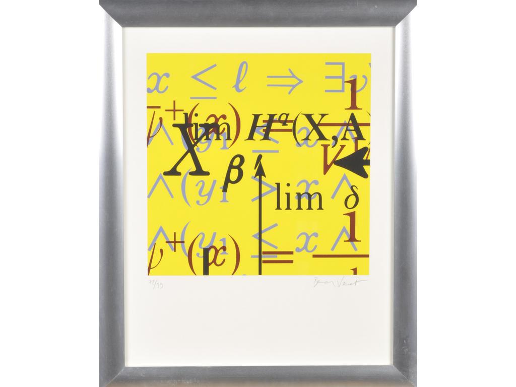 Bernar VENET (1941) : Equation (2005). Sérigraphie couleurs signée en bas à droite au crayon et numéroté 72/99. Dim de la feuille : 49 x 39 cm.