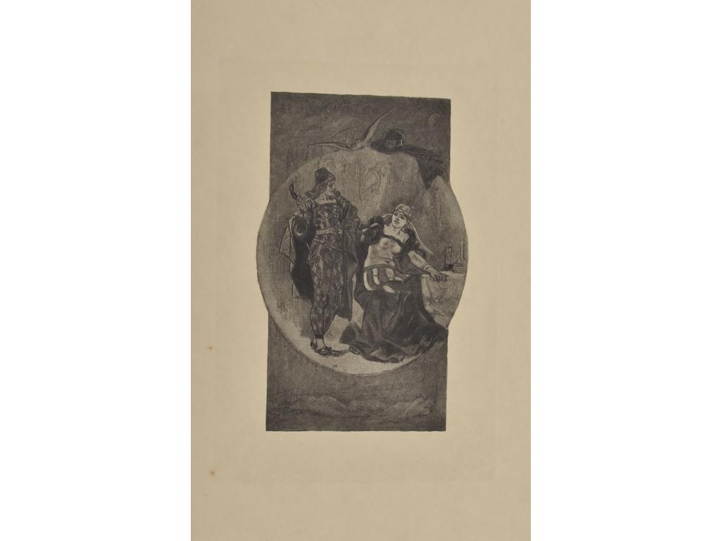 Félicien ROPS (1833-1898) : Deux estampes : Le Roman d'une nuit. (angles froissés et contrecollés). Dimensions impression : 27.5 x 19 cm. Dimensions feuille : 54 x 35 cm. Le rideau cramoisi. Les Diaboliques. (angles froissés et contrecollés). Dimensions impression : 26 x 18.5 cm. Dimensions feuille : 50 x 32 cm.