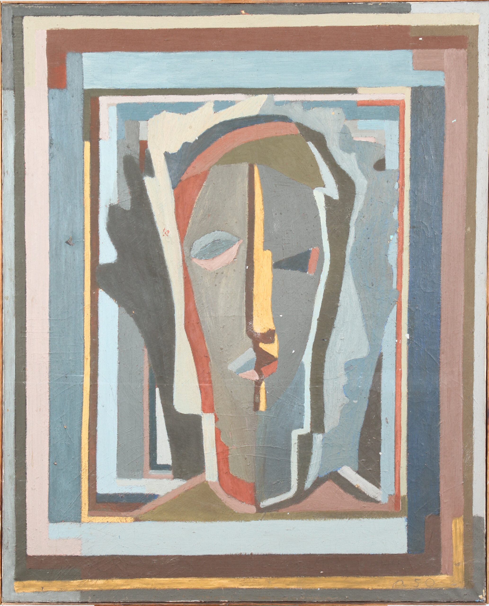 École moderne : Portrait cubiste. (Quelques éclats, craquelures et enfoncements). Dim : 100 x 81 cm.