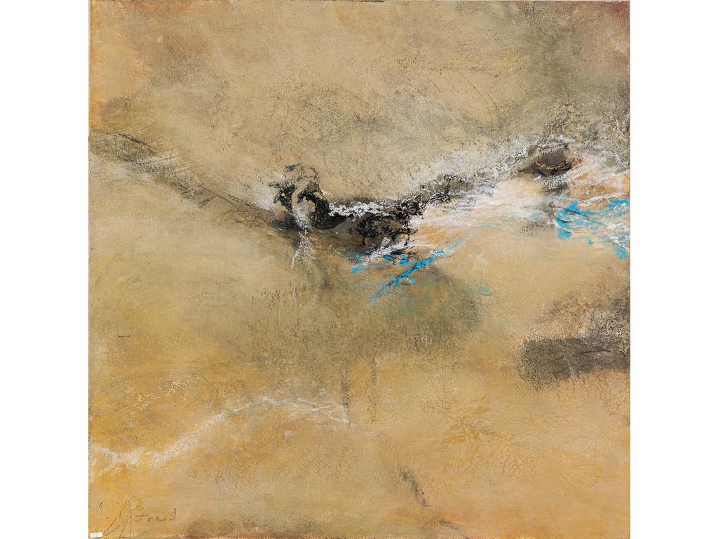 J. MONARD XXème :  Abstraction. Technique mixte sur papier marouflé sur toile. Signée en bas à gauche, daté au dos 2008. Dimensions : 90 x 90 cm (sans cadre)