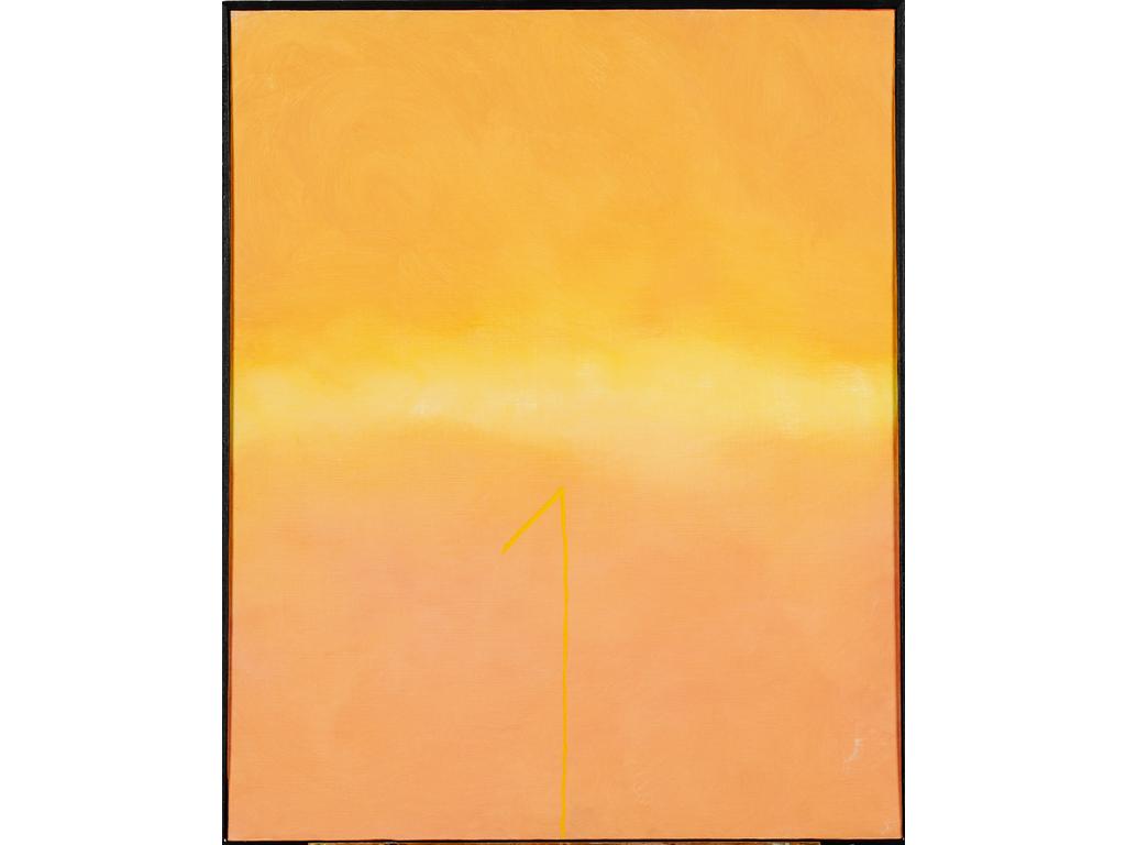 Valentino VAGO (XXème siècle) : Composition en jaune et orange. Huile sur toile. (Petit accroc en bas). Dim : 81 x 65 cm.
