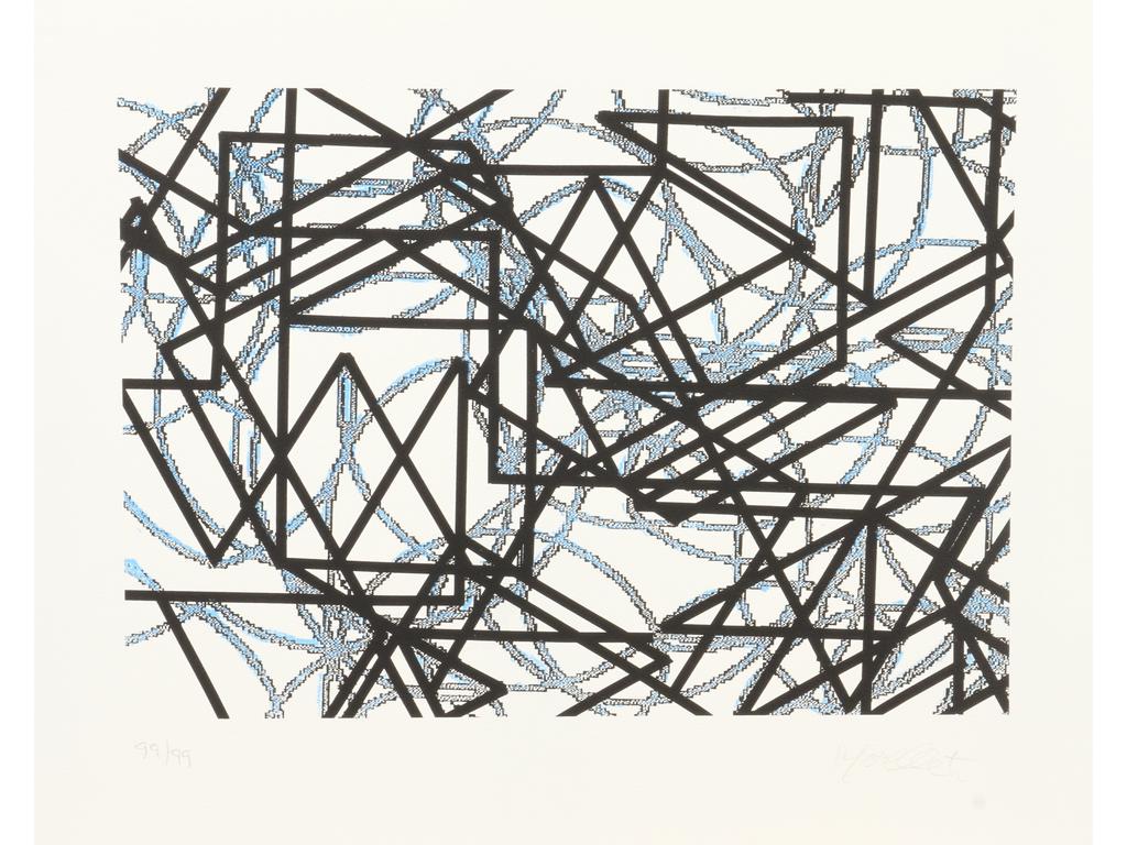 François MORELLET (1926-2016) : Sans titre. Lithographie signée en bas à droite dans la marge et n° 99/99. Dim impression : 28.5 x 40 cm. Dim feuille : 40 x 50 cm. (Froissure au côté droit).