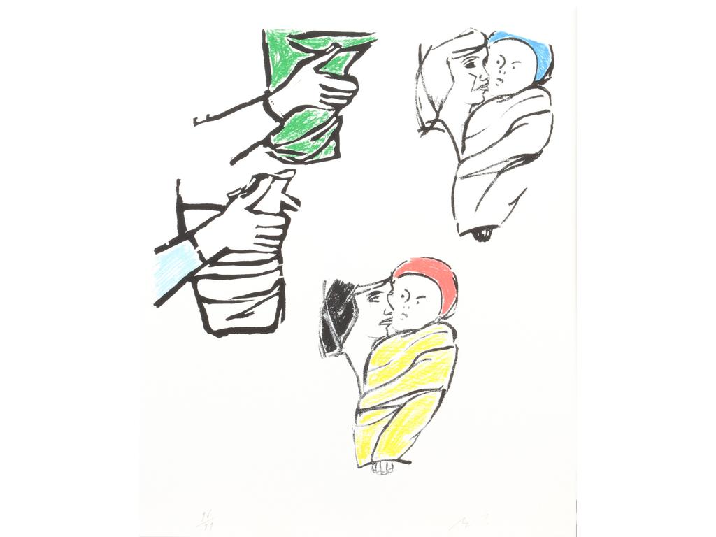 Pierre BURAGLIO : Etude : femme et enfant. Lithographie. Numérotée : 96/99. Signée. Dimensions de la feuille : 40 x 50 cm