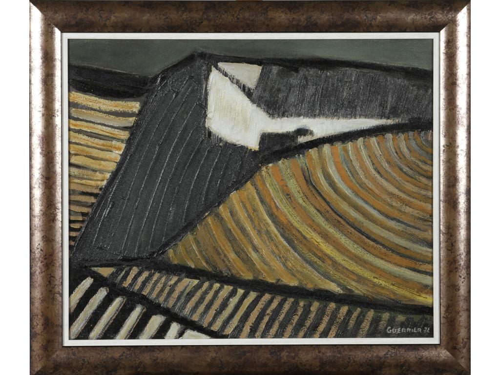 Raymond GUERRIER (1920-2002) : Les sillons. Huile sur toile signée en bas à droite et datée (19)72. Dim : 60 x 73 cm.