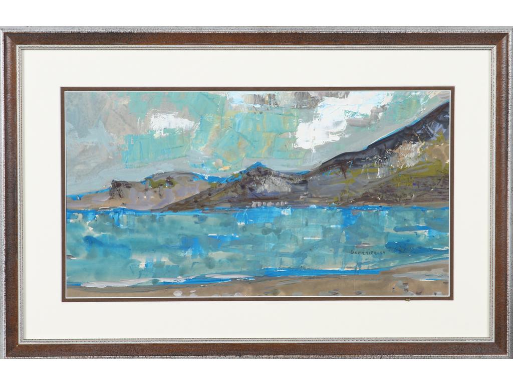 Raymond GUERRIER (1920-2002) : Bord de mer. Gouache sur papier, signée en bas à droite. Dimensions : 22 x 41 cm