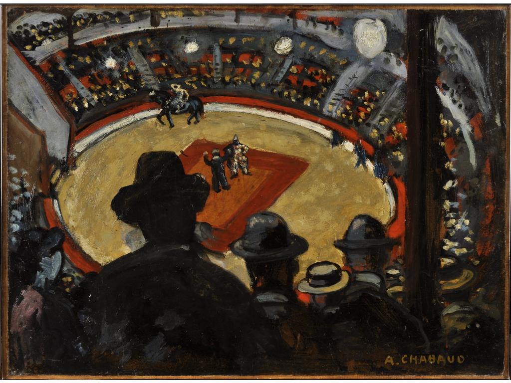 Auguste CHABAUD (1882-1955) : Le cirque Médrano   1907. Huile sur carton parqueté, signé en bas à droite. Dimensions du carton : 58 x 78,5 cm. Dimensions du parquetage : 60 x 81 cm. Provenance :   Acquis auprès de lartiste vers 1952 -1953   Resté dans la même famille, collection particulière. Expositions :   « On sort ! Loisirs avec Bonnard et son époque ». Musée Bonnard au Cannet en 2023, reproduit sous le n°29 et décrit p.86.   « Chabaud, fauve et expressionniste, 1900/1914 » Musée Paul Valéry, Sète 15 juin   28 octobre 2012, reproduit sous le n° 66, p.136 et décrit p. 287.   « Auguste Chabaud, la ville de jour comme de nuit, Paris 1907-19123 », Musée Cantini, Marseille, 25 octobre 2003   1er février 2004, reproduit sous le n° 227, p.227 et décrit p. 263. « Auguste Chabaud, 50 ans de peinture ». Cercle Volney du 20 juin au 13 juillet 1952. « Installé au pied de la butte, Montmartre, à langle du boulevard Rochechouart et de la rue des Martyrs, le cirque Médrano fut fréquenté par de nombreux peintres. Picasso, Rouault, Matisse, Van Dongen lui empruntèrent de nombreux sujets, comme lavait fait la génération précédente Degas, Renoir ou Toulouse- Lautrec lorsque le cirque sappelait encore Fernando. Geronimo Médrano , qui y tient le rôle du fameux clown Boum Boum ! en prend la direction en 1897  Chabaud aimait le cirque et fut un assidu de Médrano. « Le cirque est un rond dans lequel il se passe quelques chose, écrit-il. Et il faut que dans ce rond se déroule un spectacle qui obéisse à la technique, à loptique du cirque ce qui nest pas à confondre par exemple avec la technique du music-hall, se voyant par la face, le cirque étant un spectacle autour duquel on peut tourner et que lon peut voir sous toutes les faces. » Il laisse sur ce thème un ensemble de dessins, pastels et aquarelles, ainsi que quelques peintures dont nous ne connaissons que mins dune dizaine de témoignages. » Sources : Chabaud, fauve et expressionniste 1900 /1914, Maïthé Vallès-Bled, Musée Paul Valéry, Sète, 15 juin   28 octobre 2012.