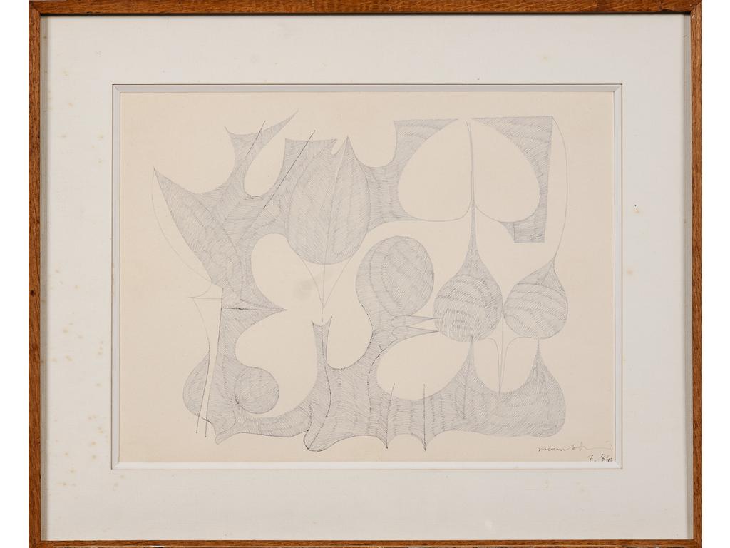 Moon SHIN (1923-1995) : Composition. Dessin au feutre signé en bas à droite et daté 7-74. Dim à vue : 28 x 38 cm.