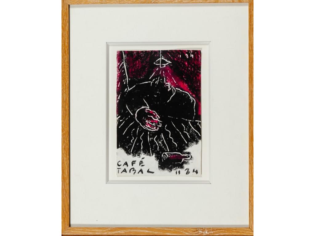 Jean Charles BLAIS (1956) : Café Tabac. Pastel gratté sur papier, daté novembre 84. Dim : 23 x 15 cm.