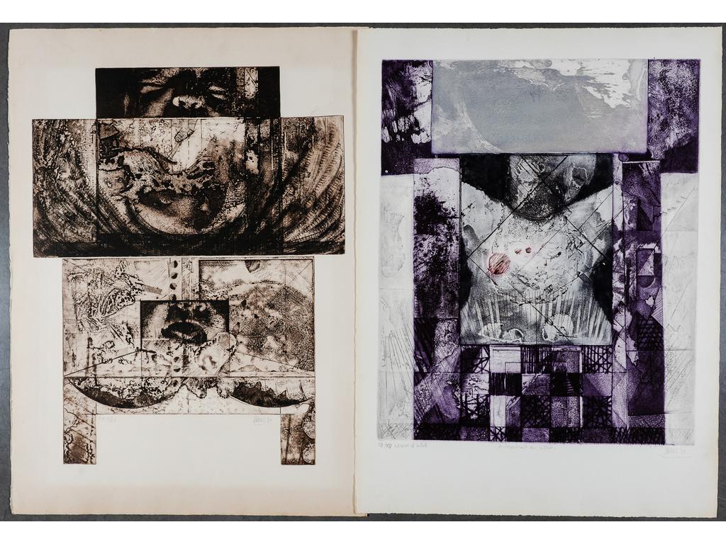 Guy Henri DACOS (1940-2012) : Réunion de trois eaux fortes sur papier vélin d'arches : 64 rue Pierreuse. Epreuve signée et datée (19)76 en bas à droite, titrée et justifiée 5/100. Dim. de la feuille : 65 x 50 cm, Autoportrait au reflet. Epreuve signée et datée (19)71 en bas à droite, titrée et justifiée EA III/XV. (Papier légèrement insolé sur le bord droit). Dim. de la feuille : 75 x 55 cm, Julie 1. Epreuve signée et datée (19)74 en bas à droite et justifiée EA V/XV. (Légère insolation de la feuille et marque sur le bord gauche). Dim. de la feuille : 76 x 56 cm. Bibliographie : Dacos belge devenu graveur-Vol.II-Edition Yellow Now / Côté arts La Nouvelle Poupée d'encre. Epreuves reproduites pages 258, 41 et 105 du catalogue.