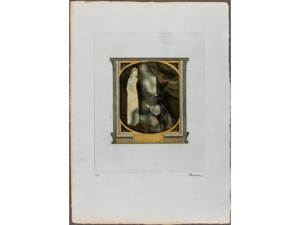 André MINAUX (1923-1986) : Suite de douze eaux-fortes sur papier bleu numérotée de 1 à 11 (deux n° 8/23).  Dim. impression : 36x28.5 cm.  Dim. feuille : 57.5x45.5 cm.