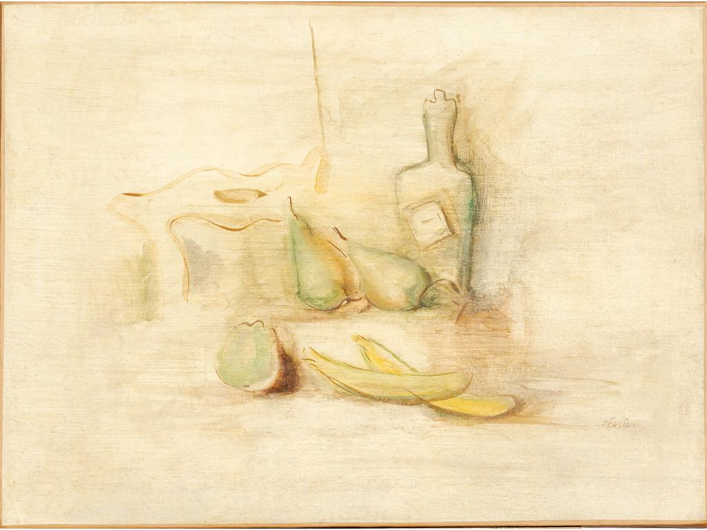 Alexandre FASINI (1892-1942) : Nature morte aux fruits et à la bouteille, circa 1930. Toile signée en bas à droite. Dim : 54 x 73 cm. Provenance : Vente Artcurial, 4 décembre 2007, lot 275