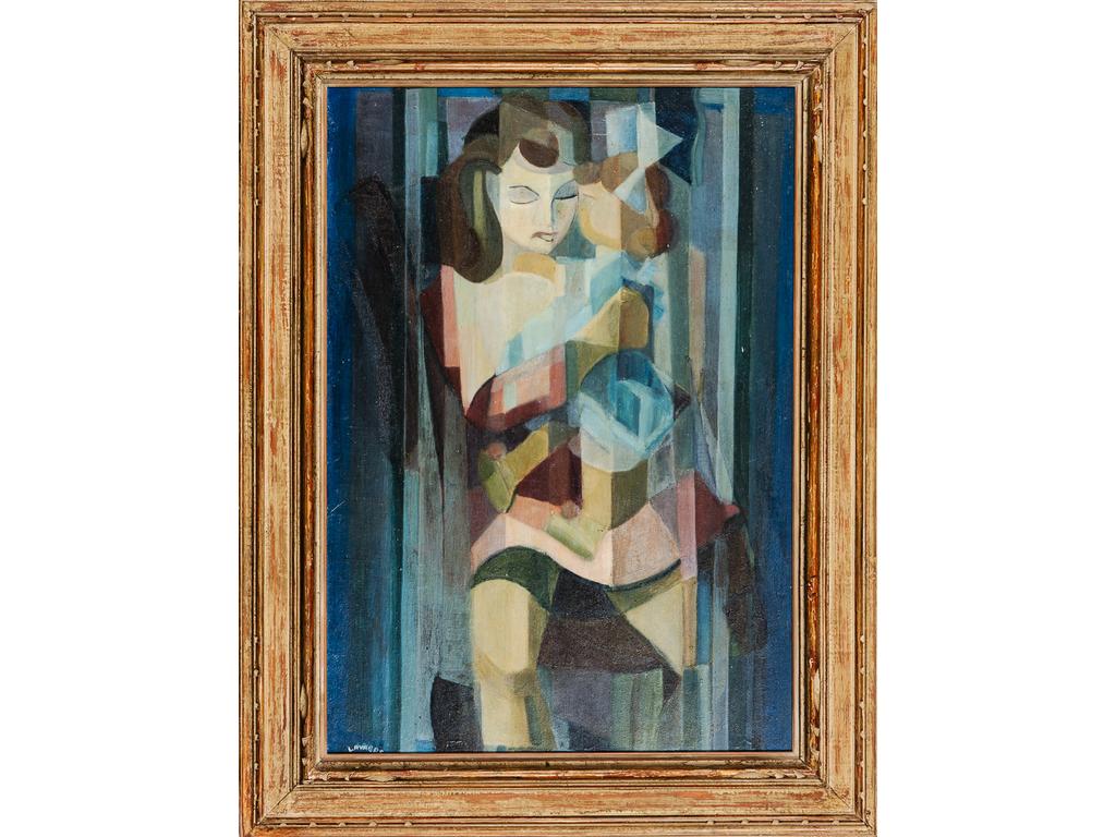 Robert LAVABRE (1928-1988) : Portrait de jeune femme et enfant. Huile sur panneau signé en bas à gauche. Dim : 71 x 50 cm