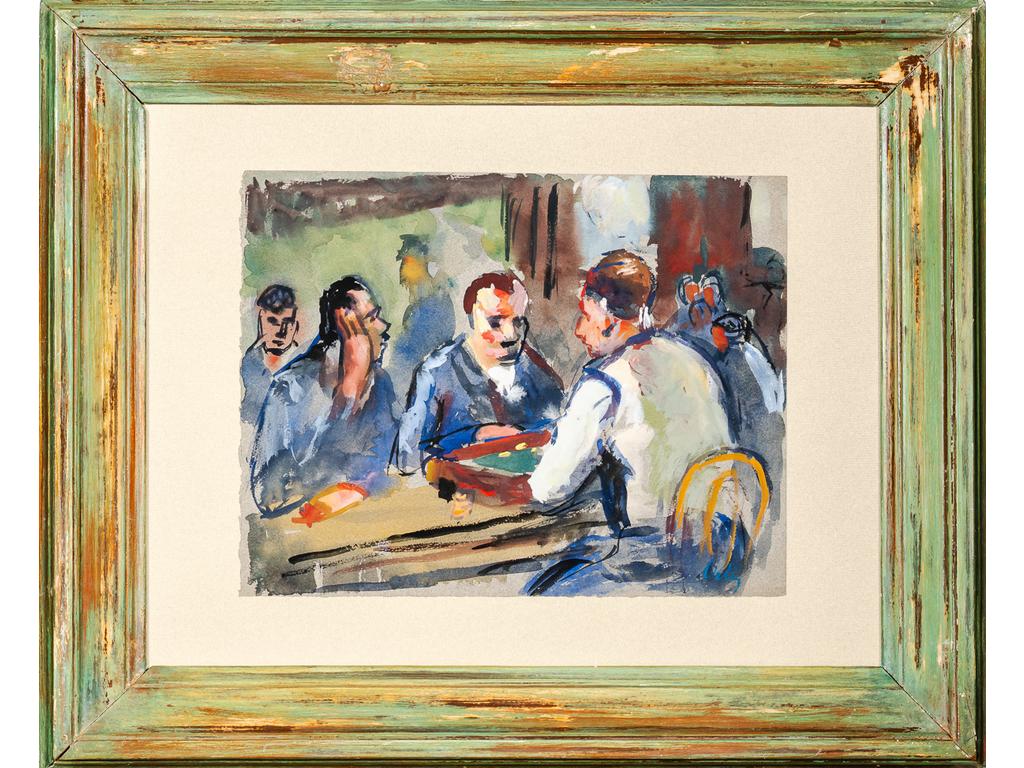 Ecole Moderne : Joueurs de dés. Gouache. Dim : 25 x 32 cm