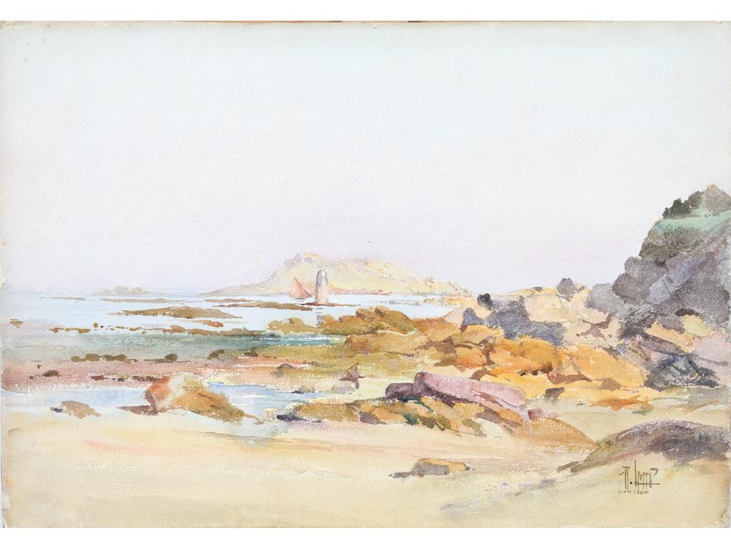 P. LEVERT. Fin XIXème, début XXème : La Tour Philippe le Bel, le pont Saint Bénézet, bord de mer. Trois aquarelles signées, non encadrées. Dimensions respectives : 21 x 28 cm et 37 x 55 cm pour les deux dernières.