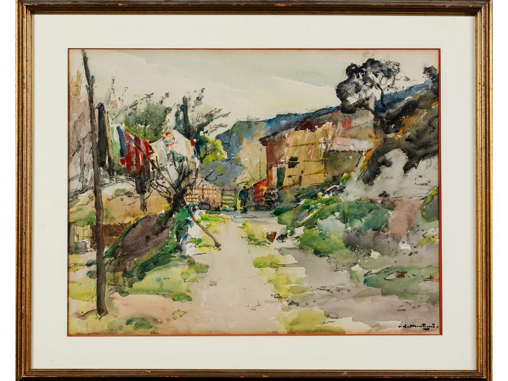 Louis MONTAGNE (1879-1960) : Aux Angles, ferme de la Tuilerie. Aquarelle signée en bas à droite. Dim : 44 x 57 cm.