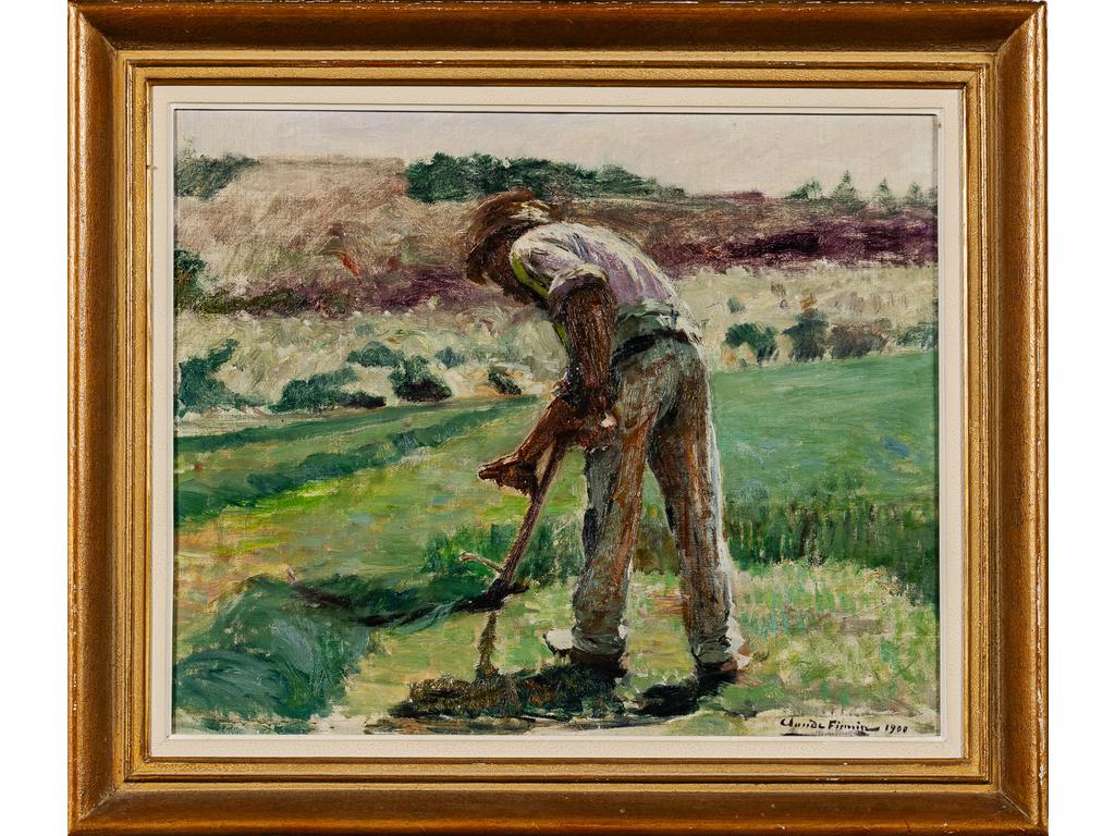 Claude FIRMIN (1864-1944) : Le faucheur. Huile sur toile, signée en bas à droite et datée 1900. Dimensions : 50 x 61 cm