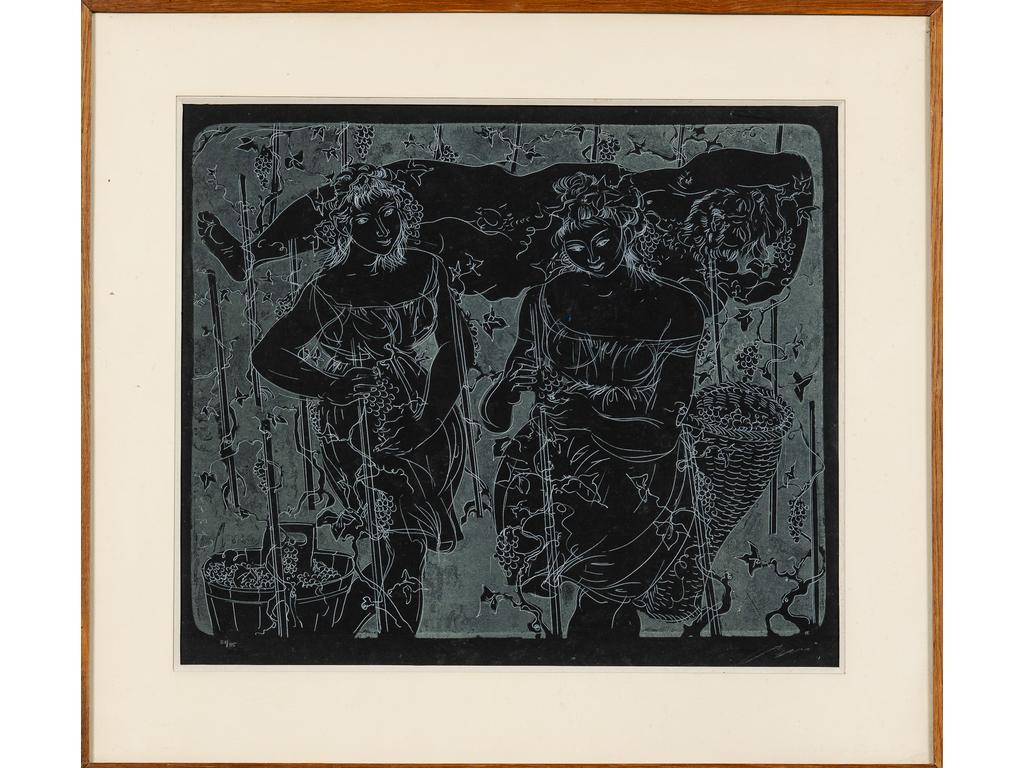 Hans ERNI (1909-2015) : Le repos de Bacchus. Lithographie signée en bas à droite au crayon et n°51/95. Dim : 52 x 61 cm.