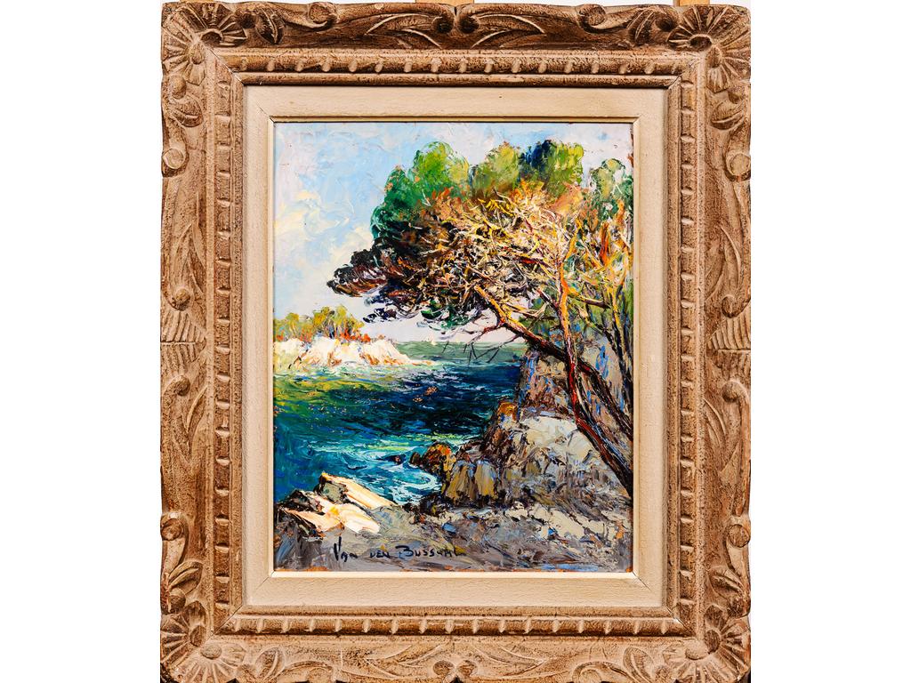 Fernand VAN DEN BUSSCHE (1892-1975) : La calanque. Huile sur isorel signée en bas. Dim : 40 x 32cm.