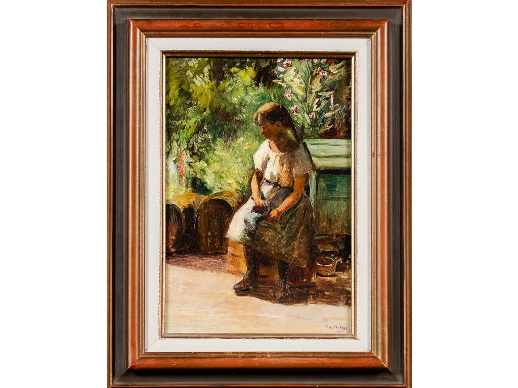 Charles VIONNET (1858-1923) : La fillette. Huile sur toile signée en bas à droite. Dim : 35 x 24 cm.