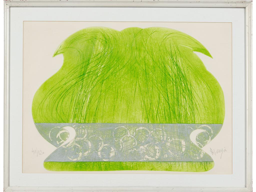 Jean MESSAGIER (1920-1999) : Sans titre. Gravure en couleur signée en bas à droite au crayon et n° 41/120. Dim : 46.5 x 64 cm.
