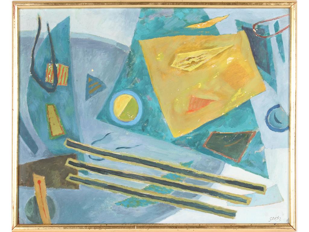 Henri GOETZ (1909-1989) : Parad. Huile sur panneau, signée en bas à droite, titrée et contresignée au revers. (Eclats et manques). Dim : 36.5 x 46 cm.