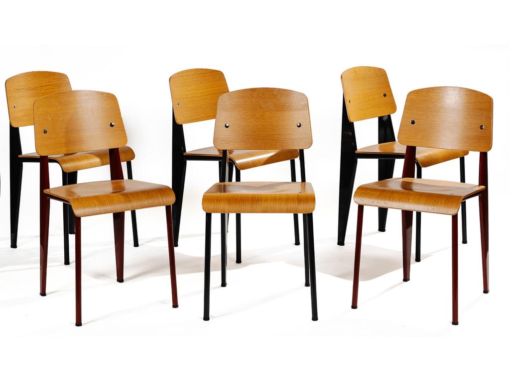 (D'après) Jean PROUVE, Edition VITRA 2002 pour PROUVE Collection : Suite de six chaises modèle 