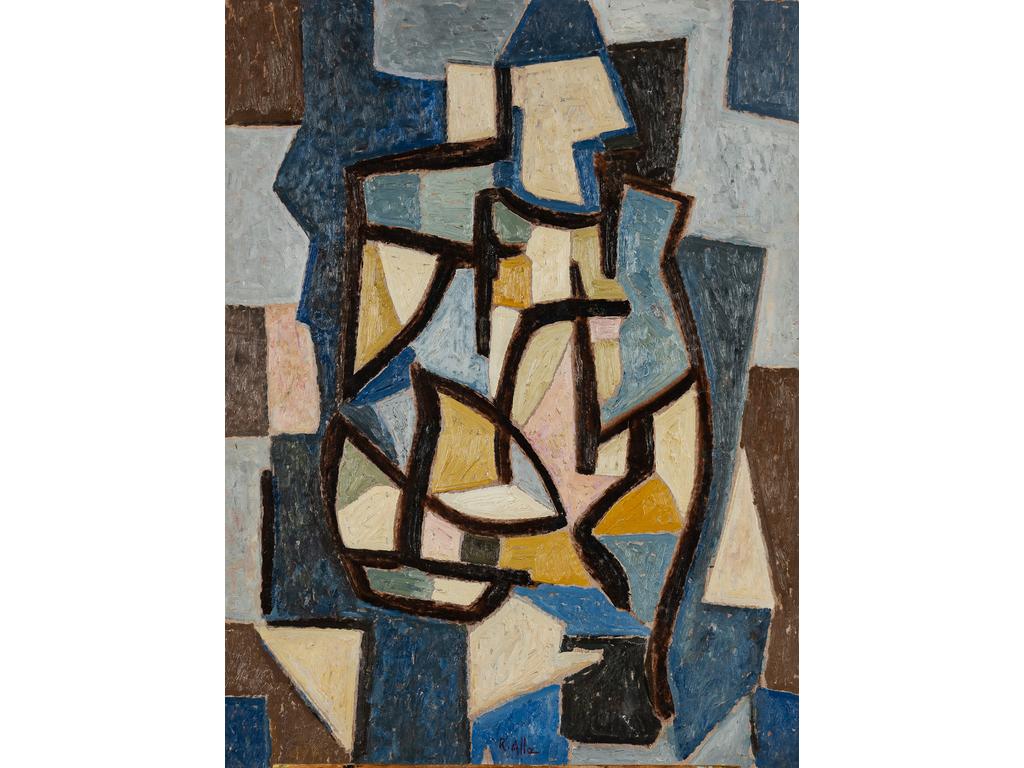 André RIALLE (1924-2005) : Composition cubiste. Huile sur isorel signée en bas au milieu. (Sans cadre). Dim : 83 x 62 cm. Né à La Voulte sur Rhône en 1924, André Rialle a presque toujours vécu à Avignon. Elève des Beaux-Arts de cette ville de 1934 à 1942, il devient ouvrier artisan, mais se passionne toujours pour la peinture. Il fait parti du groupe du Candelié. Influencé par Albert Gleize, son style très figuratif au début, évolue vers le cubisme et l'abstraction que l'on retrouve dans ces dernières toiles. A la fin, il développe une esthétique très décorative aux couleurs vives et acidulées. Il meurt à Avignon en 2005.
