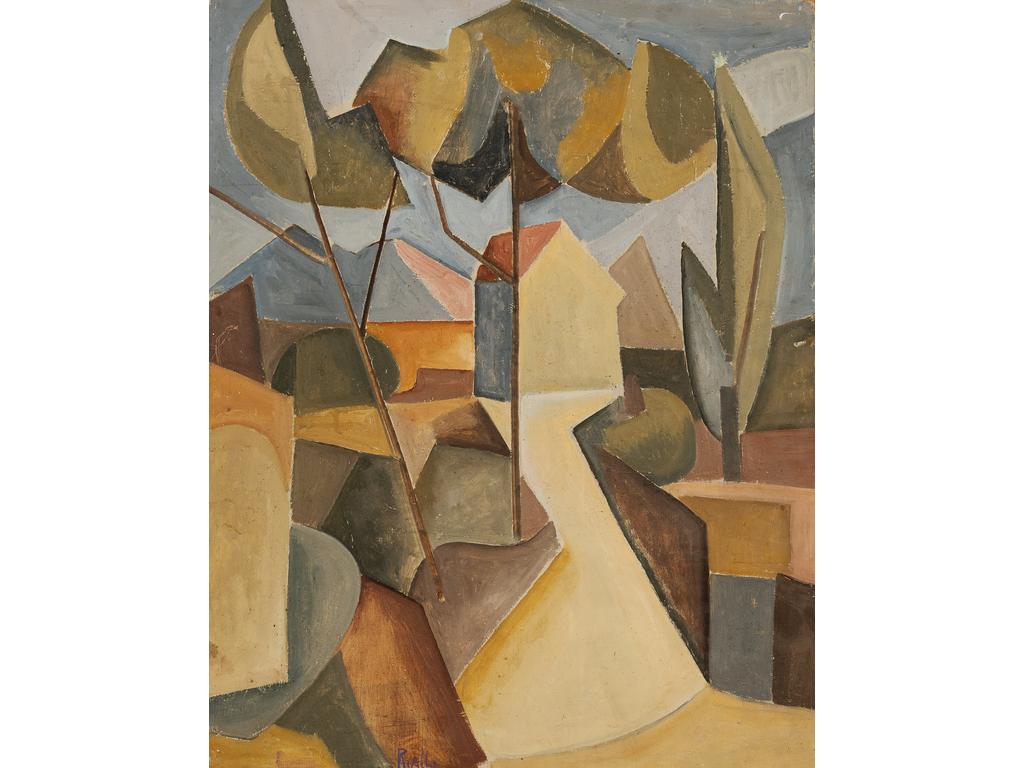 André RIALLE (1924-2005) : Vue sur le Mont Ventoux. Huile sur carton signée en bas à gauche. (Sans cadre). Dim : 64 x 50 cm. Né à La Voulte sur Rhône en 1924, André Rialle a presque toujours vécu à Avignon. Elève des Beaux-Arts de cette ville de 1934 à 1942, il devient ouvrier artisan, mais se passionne toujours pour la peinture. Il fait parti du groupe du Candelié. Influencé par Albert Gleize, son style très figuratif au début, évolue vers le cubisme et l'abstraction que l'on retrouve dans ces dernières toiles. A la fin, il développe une esthétique très décorative aux couleurs vives et acidulées. Il meurt à Avignon en 2005.