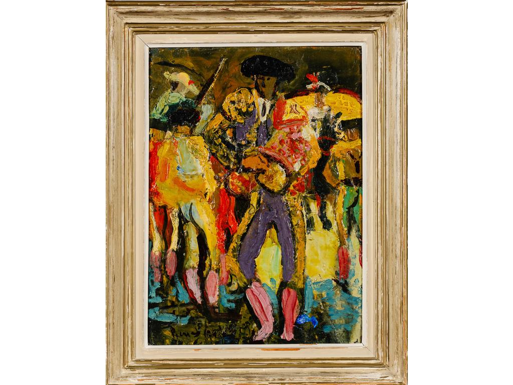 Pierre AMBROGIANI (1907-1985) : Toréro. Huile sur isorel signée en bas à gauche. Dim : 45 x 32 cm.