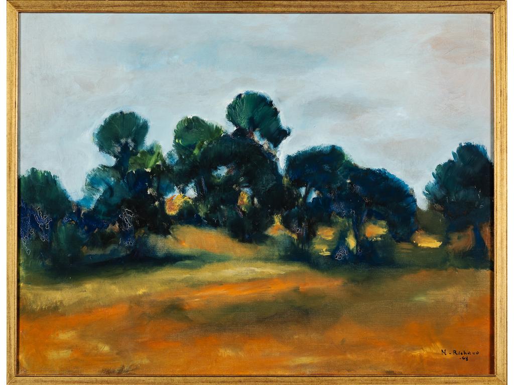 Maxime RICHAUD (1924-1994) : Paysage du Vaucluse. Grande huile sur toile. Signée en bas à droite et datée 68. Dim : 89 x 116 cm.
