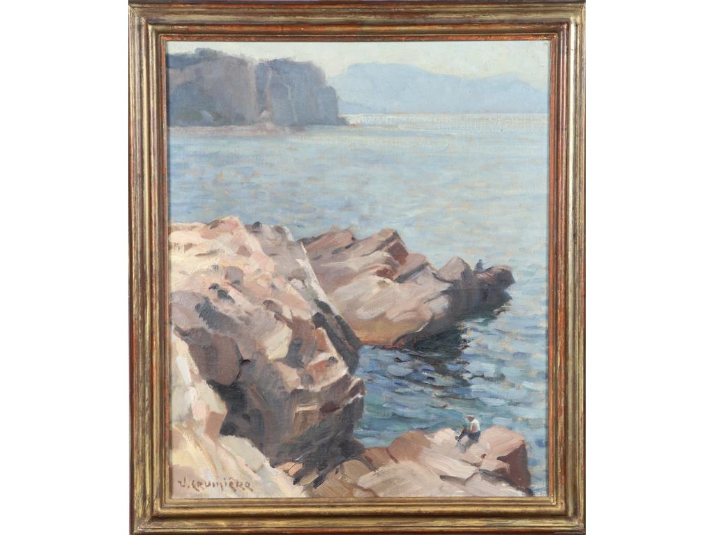 Victor CRUMIERE (1895-1950) Les gorges du Gardon, La Baume. Huile sur toile signée en bas à gauche et titrée. Dim : 55 x 45.5 cm.