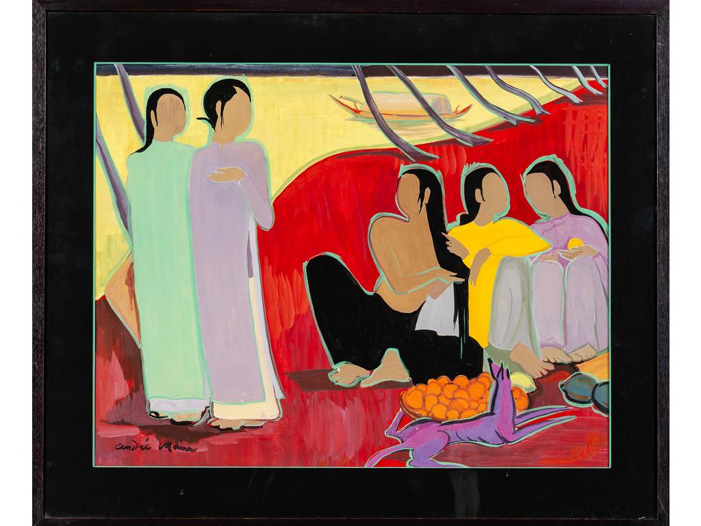 André MAIRE (1898-1984) : Discussion. Gouache, signée. Dim : 49 x 63 cm.